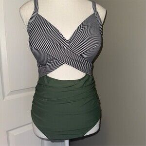 EOMENIE One Piece Swimsuit Womens Size L Tummy Control Cutout Tie‎ Back